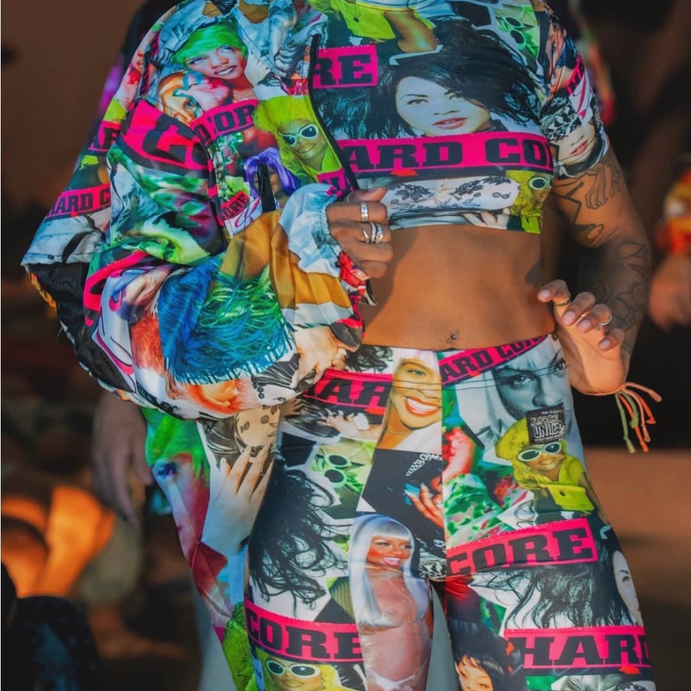 Karoshi United cropped puffer jacket/biker shirt set